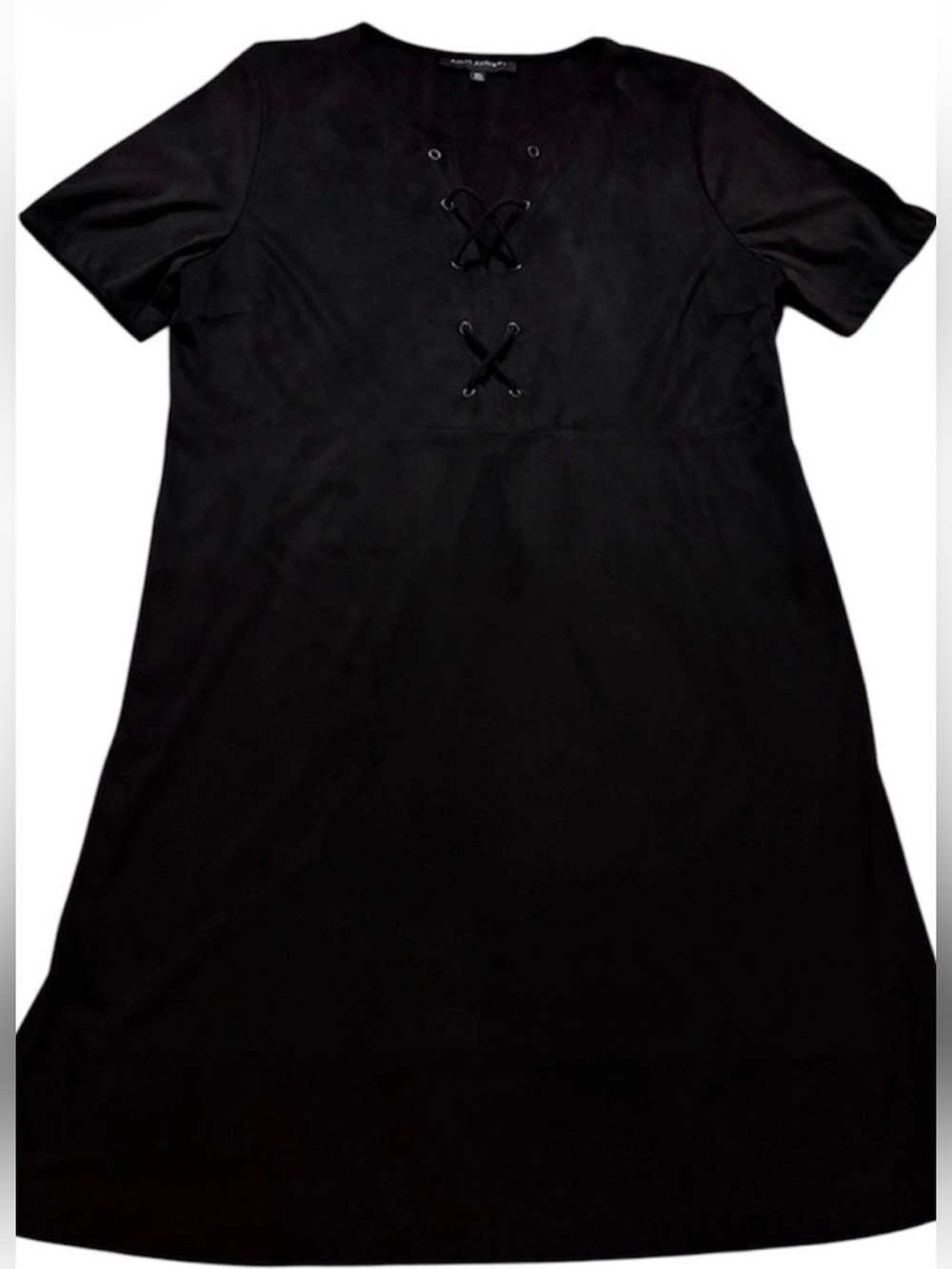 EUC Chic Black Midi Faux Suede Dress with Lace-Up Detail - Sz XL fits like Large